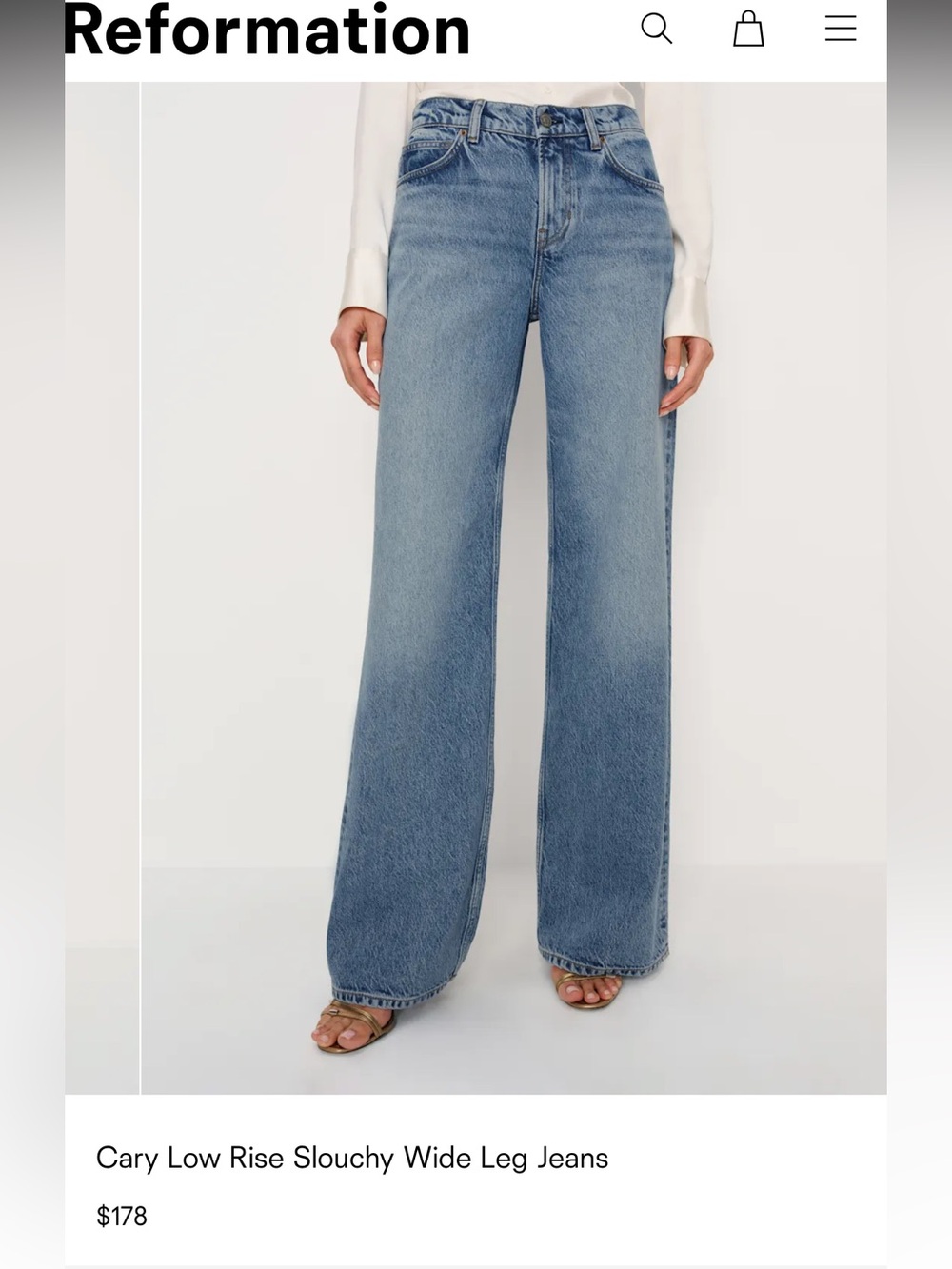 Reformation Cary Low Rise Slouchy Wide Leg Jeans - Colorado Wash